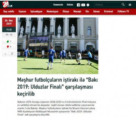 Gürcüstan portalları Azərbaycan paytaxtında keçirilən “Bakı 2019: Ulduzlar Finalı” adlı qarşılaşmadan yazırlar