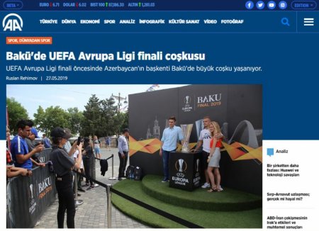 Türkiyə KİV-ləri: Bakı UEFA Avropa Liqasının final coşqusunu yaşayır