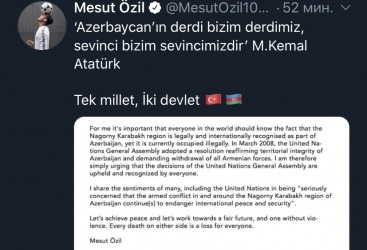 Mesut Özil Azərbaycana dəstək nümayiş etdirib