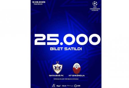 “Qarabağ” – “Şkendiya” oyunu üçün satılmış biletlərin sayı açıqlanıb “Qarabağ” – “Şkendiya” oyunu üçün satılmış biletlərin sayı açıqlanıb